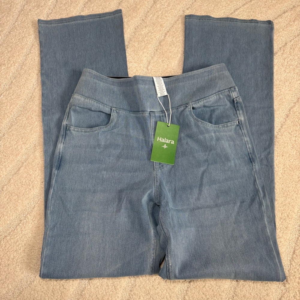 Halara Women High Waisted Denim Leggings Light Wash Blue Straight Leg Size M NWT